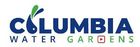 Logo for Columbia Water Gardens, features a blue water drop shape and green water splashes. Text says "Columbia Water Gardens".