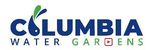 Logo for Columbia Water Gardens, features a blue water drop shape and green water splashes. Text says "Columbia Water Gardens".