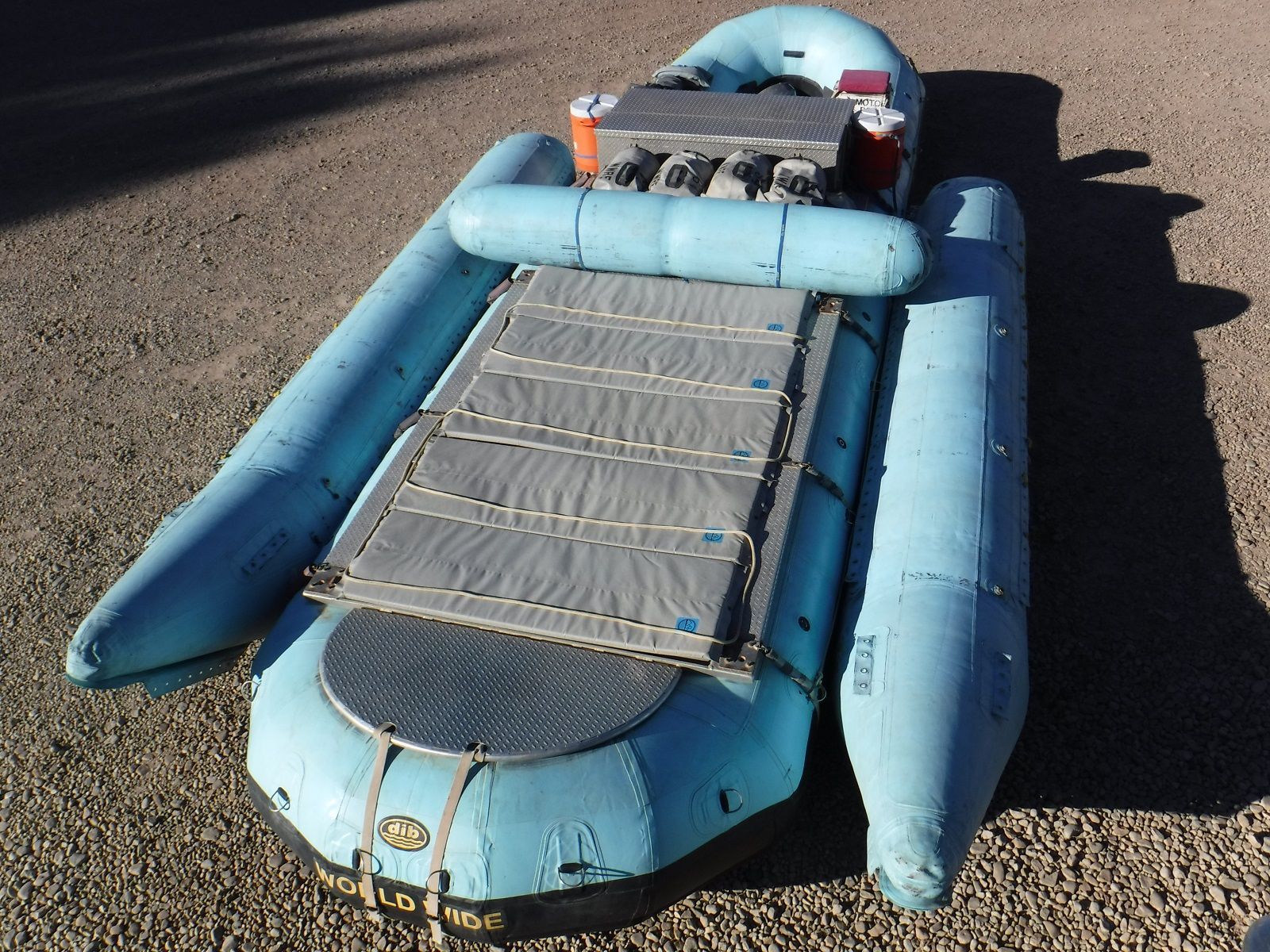 A blue raft with the word raft on it