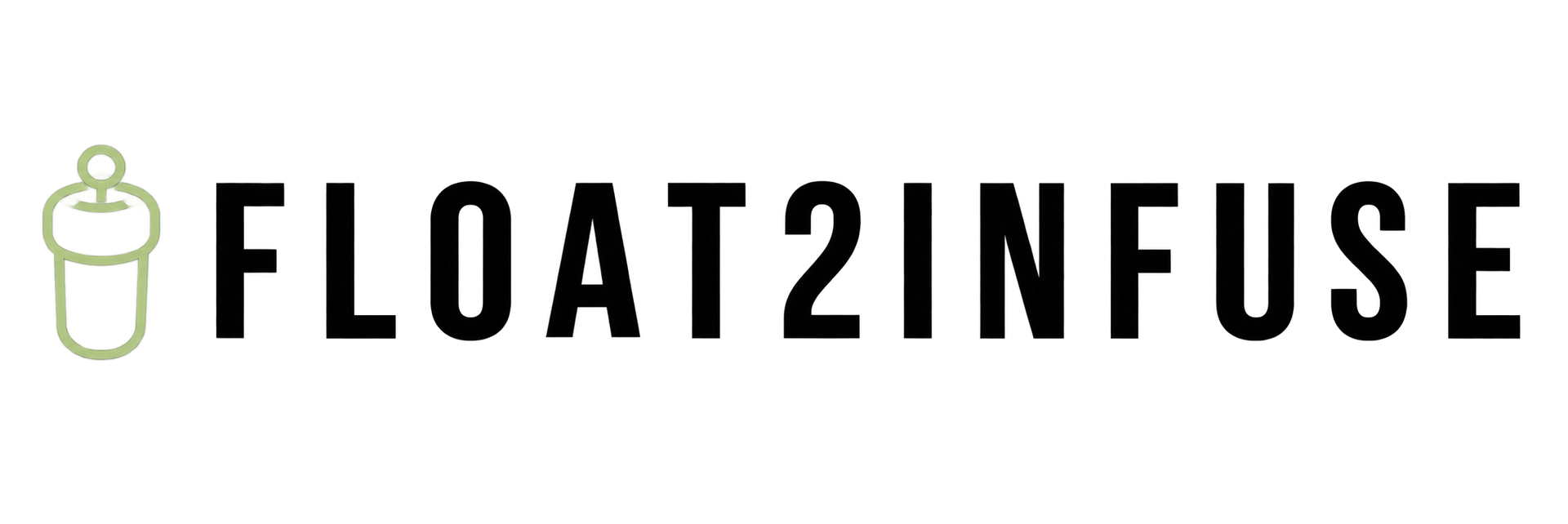 FLOAT2INFUSE logo in black text with a green outlined bottle icon on a white background