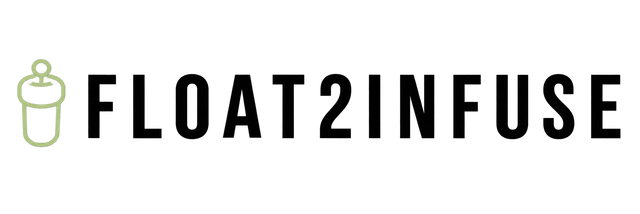 FLOAT2INFUSE logo in black text with a green outlined bottle icon on a white background