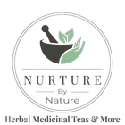 Logo for Nurture by Nature with green leaf mortar and pestle and “Herbal Medicinal Teas & More” text