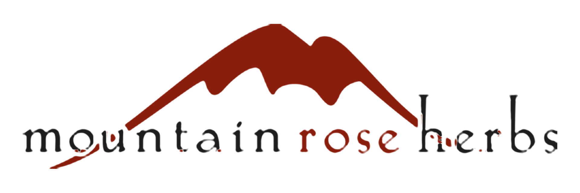 Mountain Rose Herbs logo with red mountain graphic and black and red text on a white background