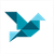 A stylized origami-style bird made of geometric shapes in shades of blue.