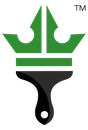A green and black paint brush with a crown on top of it.