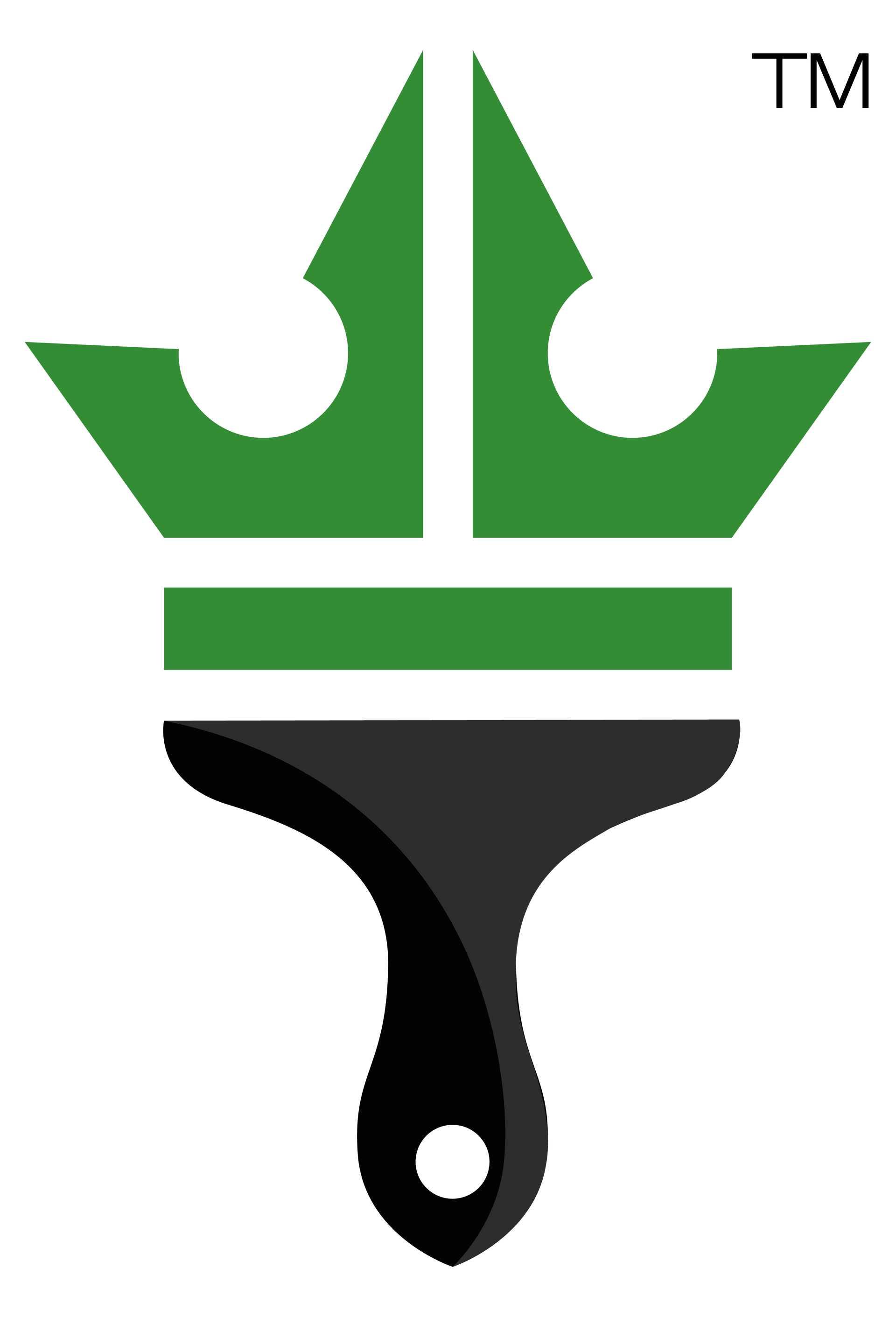 A green and black paint brush with a crown on top of it.