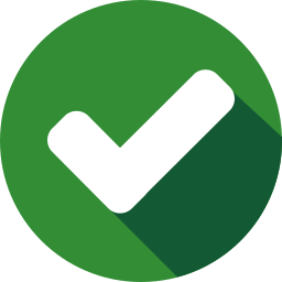 A white check mark in a green circle with a long shadow.