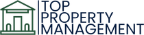 The logo for top property management shows a house and a building.