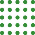 A seamless pattern of green polka dots on a white background.
