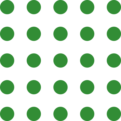 A seamless pattern of green polka dots on a white background.