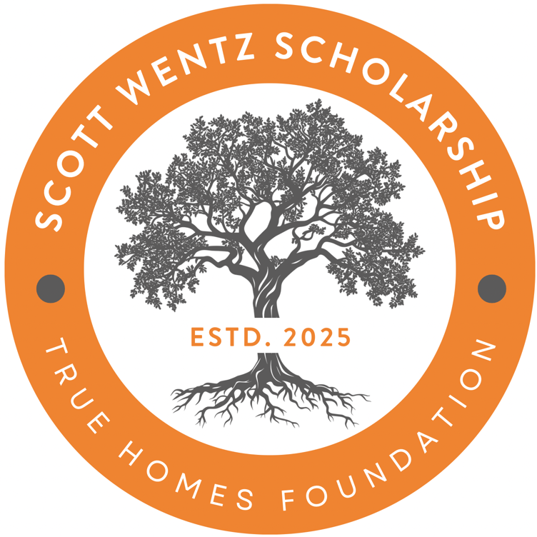 Orange circular logo: Scott Wentz Scholarship with a tree graphic,