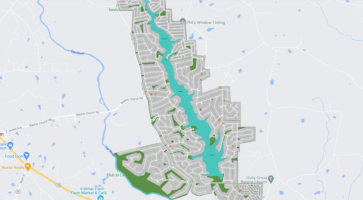 A map of a city with a river running through it.