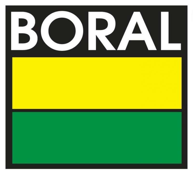 A yellow and green sign with the word boral on it.
