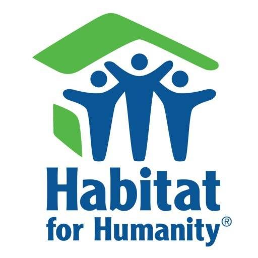 The habitat for humanity logo is blue and green