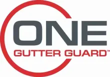 A logo for one gutter guard is shown on a white background.