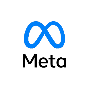 Logotipo da Meta: Símbolo do infinito azul acima da palavra 