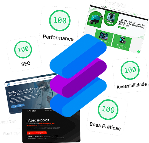 Sites com pontuação perfeita (100) em desempenho, SEO, acessibilidade e melhores práticas.