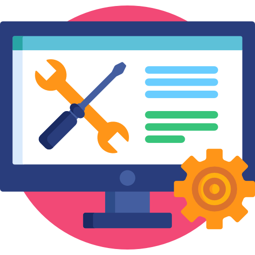Tela de computador com ferramentas e uma engrenagem, representando a manutenção do site.