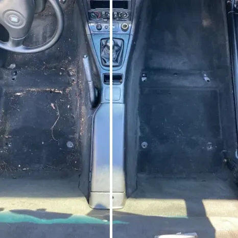 a before and after picture of the interior of a car .