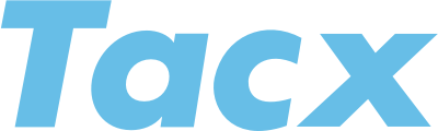 Il logo Tacx in azzurro su sfondo bianco.