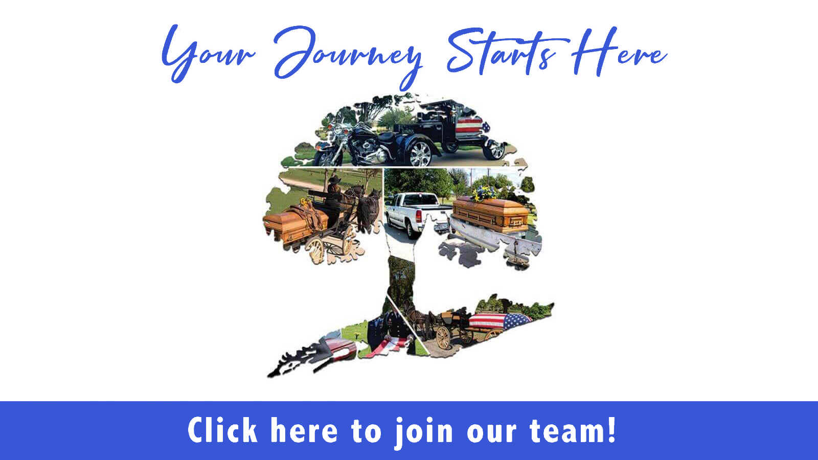 a picture of a tree with the words `` your journey starts here click here to join our team '' .
