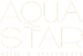 Logotipo del hotel y apartamentos Aqua Star en color dorado pálido sobre fondo blanco.