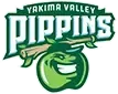 Yakima Valley Pippins logo: grinning green apple with a branch, and text 