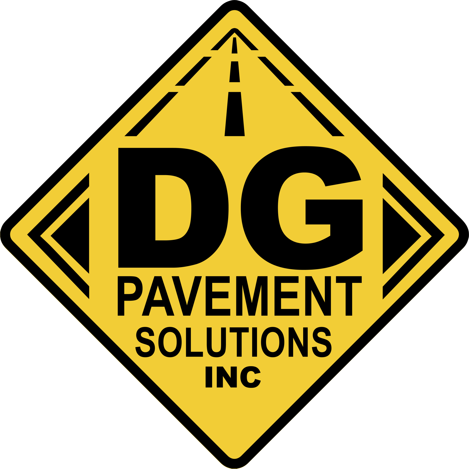 A yellow sign that says dg pavement solutions inc