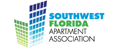 The logo for the southwest florida apartment association is blue and green.