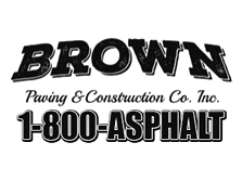 A black and white logo for brown paving and construction co. inc.