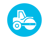 An icon of a road roller in a blue circle.