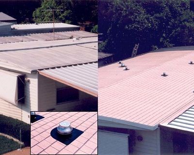A house with a pink roof and a white roof