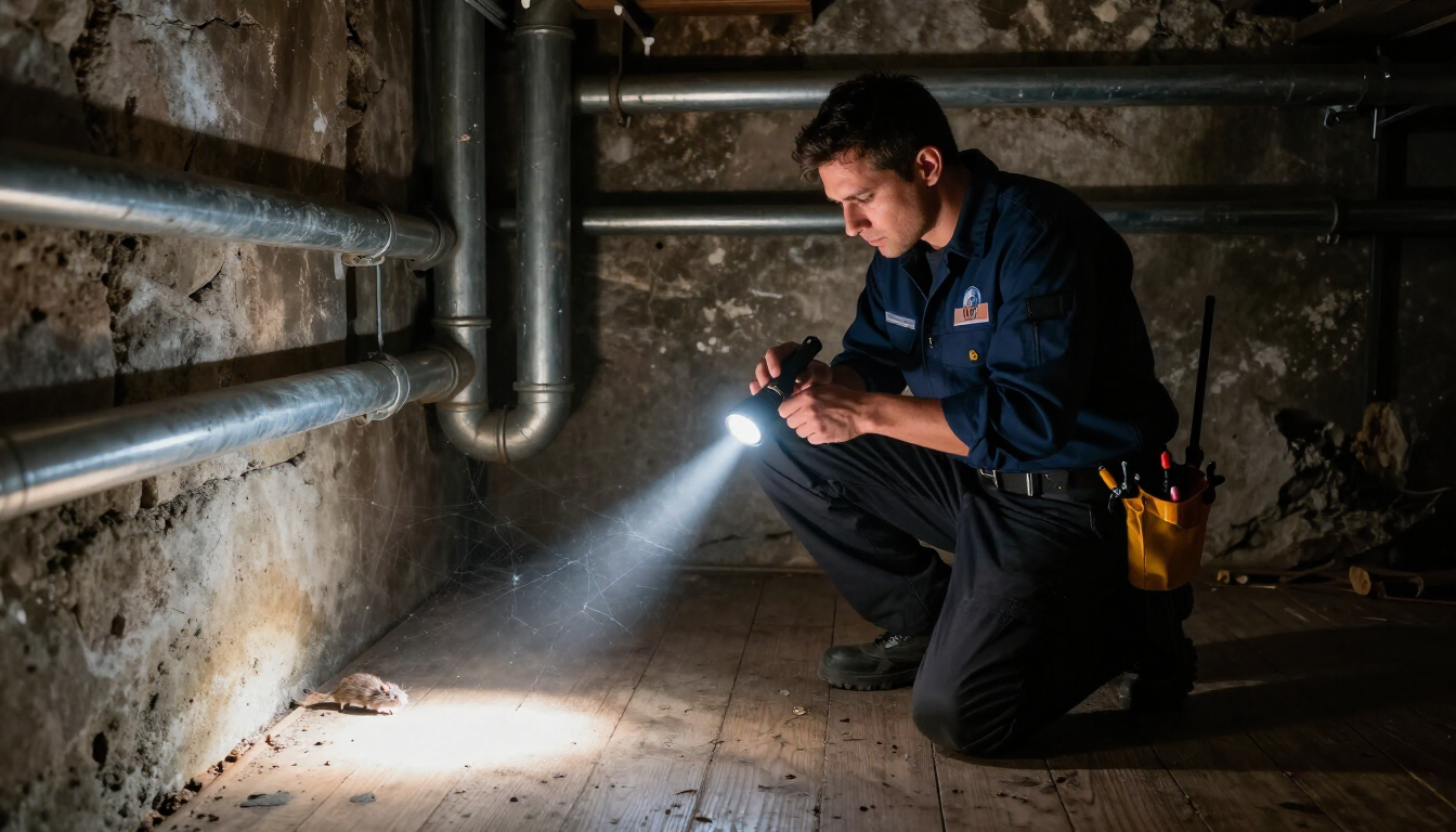 Inspección de roedores profesional en una casa