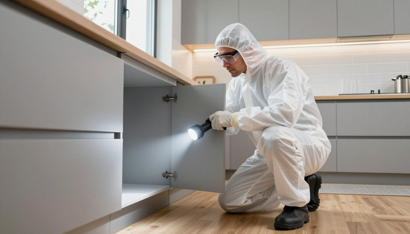 Técnico profesional inspeccionando cocina
