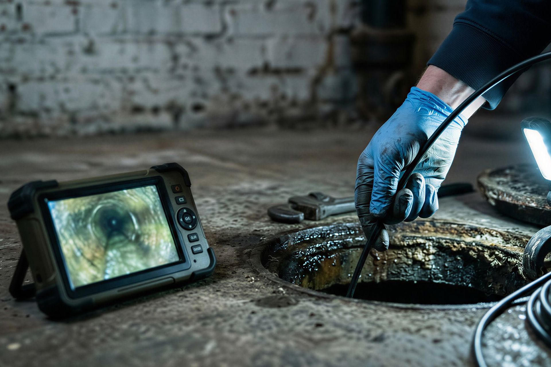 camera inspection inside sewer pipe