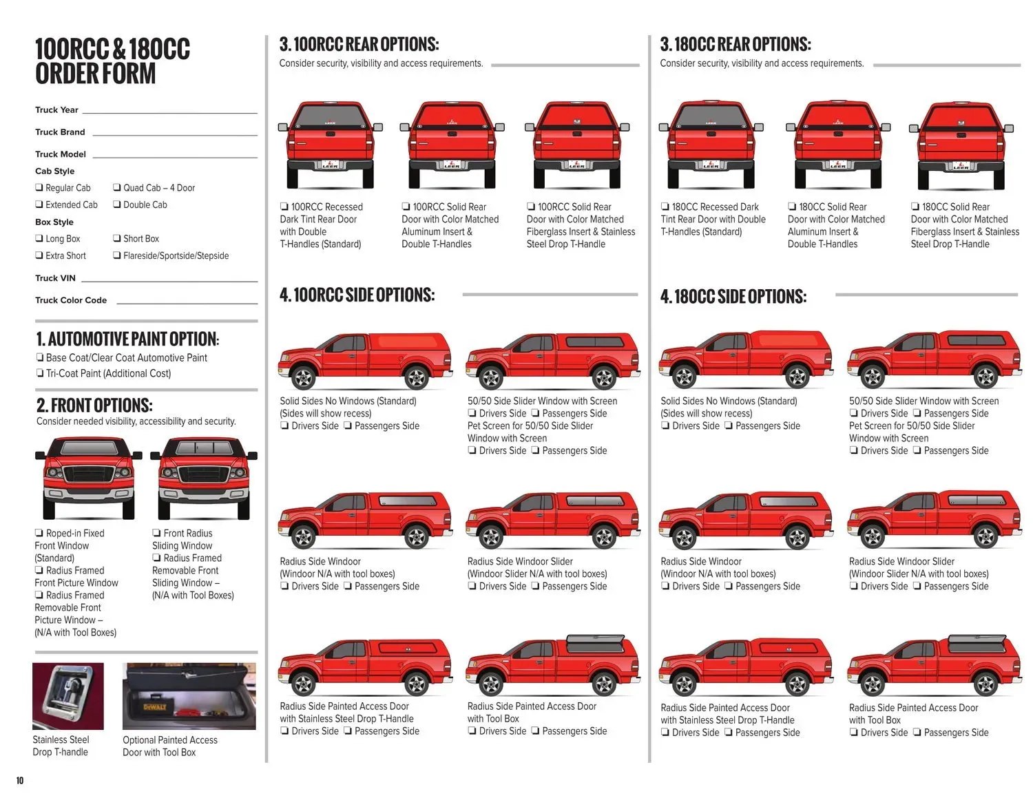 100 RCC And 180 CC Order Form — Ogden, UT — Sam T Evans Pickup Cover & Trailer Sales
