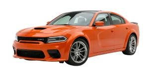 Orange Dodge Charger performance sedan