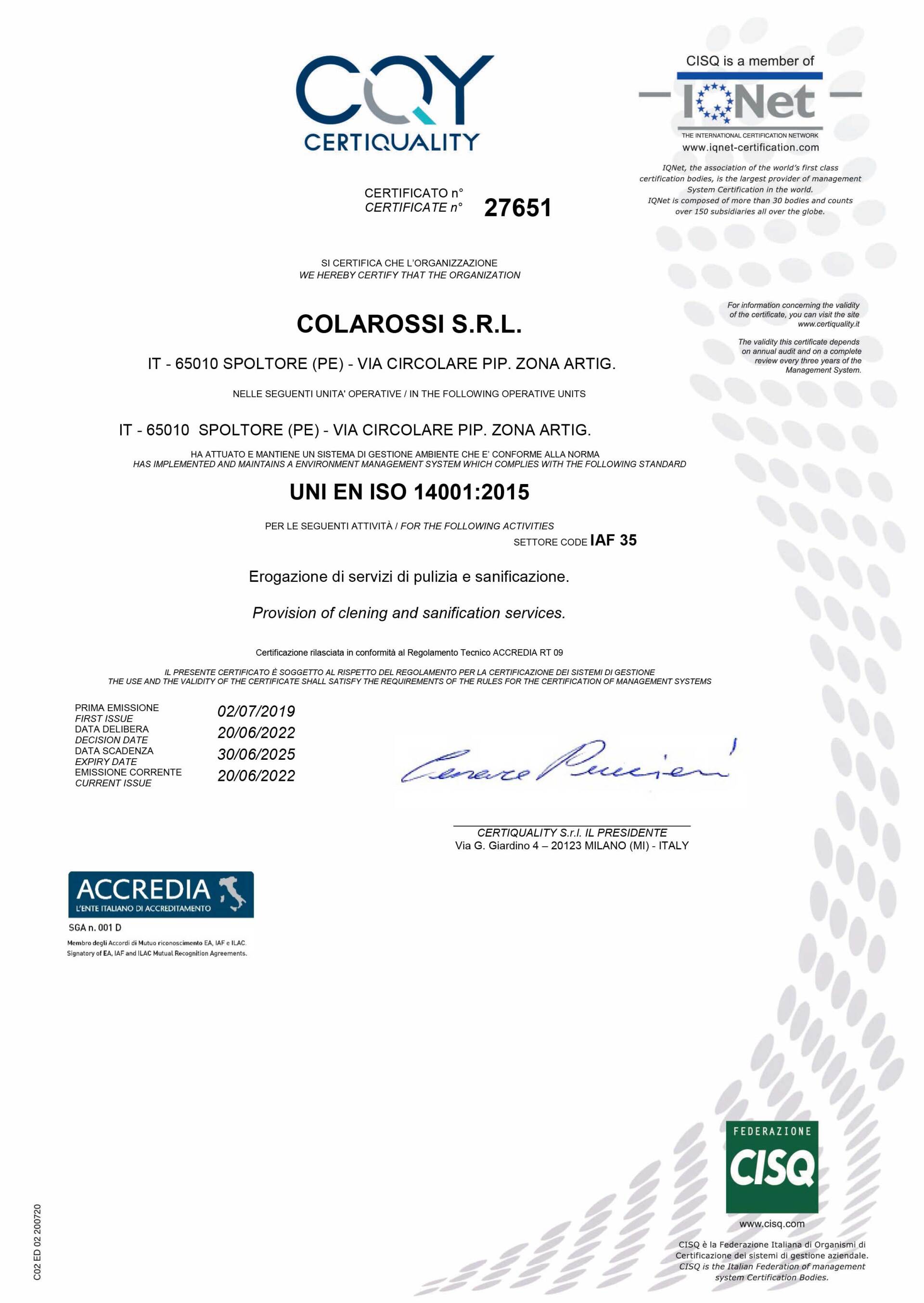 ISO9001-2015 Colarossi pescara