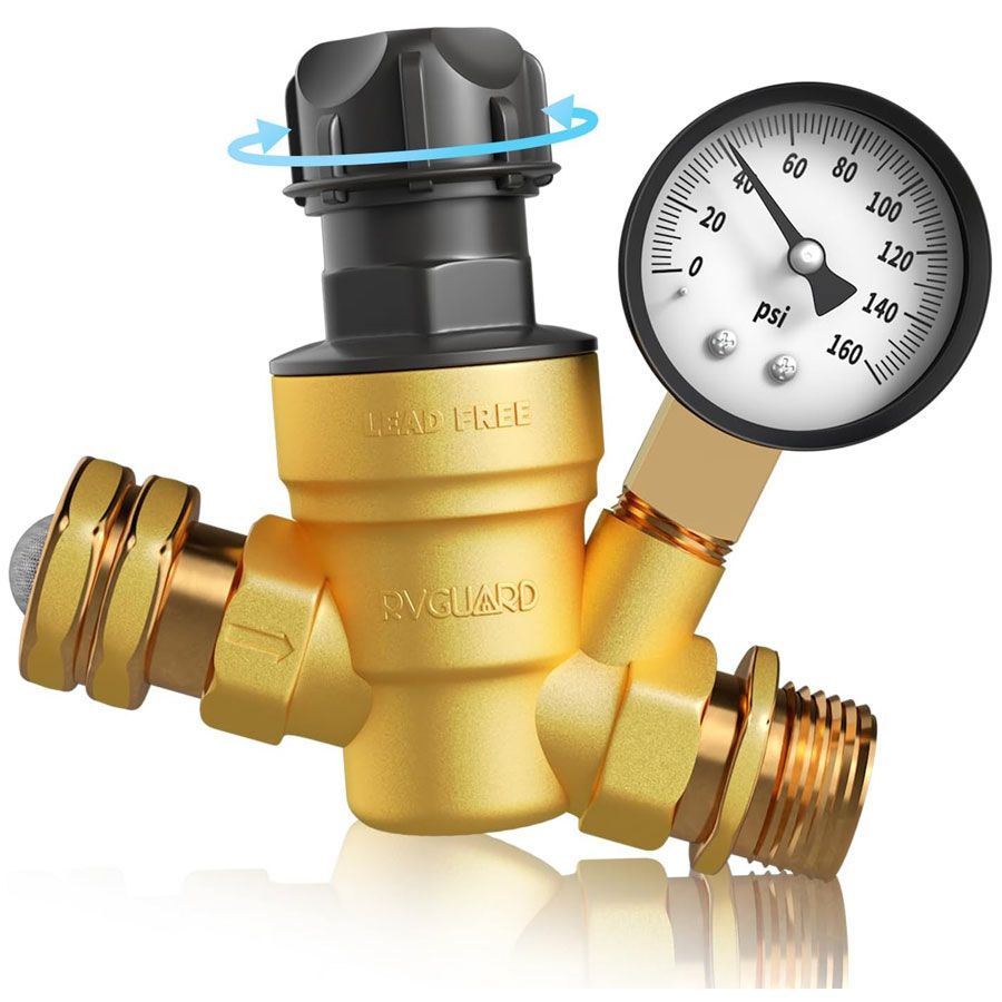 adjustable water pressure regulator for campground hookup and rv trailer camper