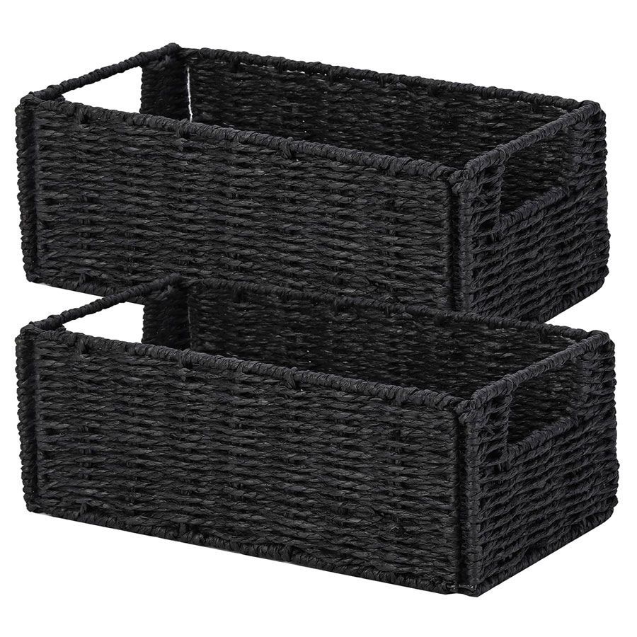 sturdy woven chic baskets for drinking glasses and tumblers for small RV camper kitchen cabinets great for campers new to RV travel trailer camping
