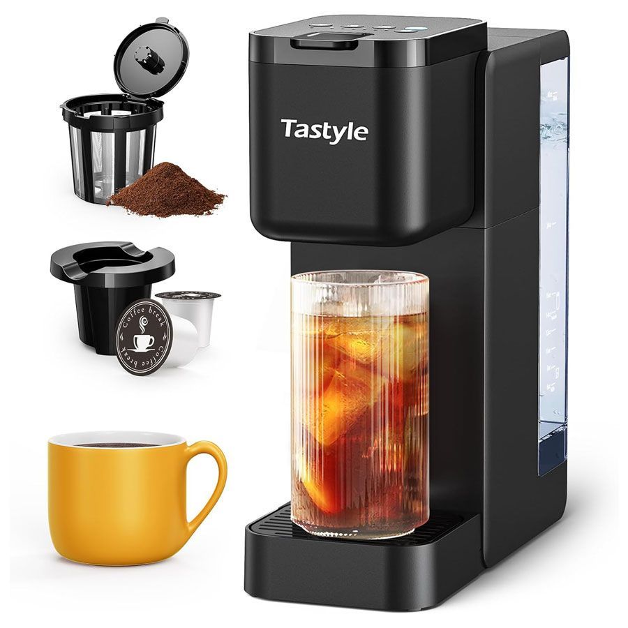 single serve compact coffee maker perfect for space saving in small RV travel trailer campers that brews both k-cups and ground coffee