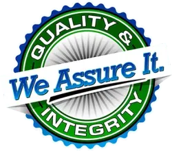 A circular, serrated logo with a green border and white center text reading