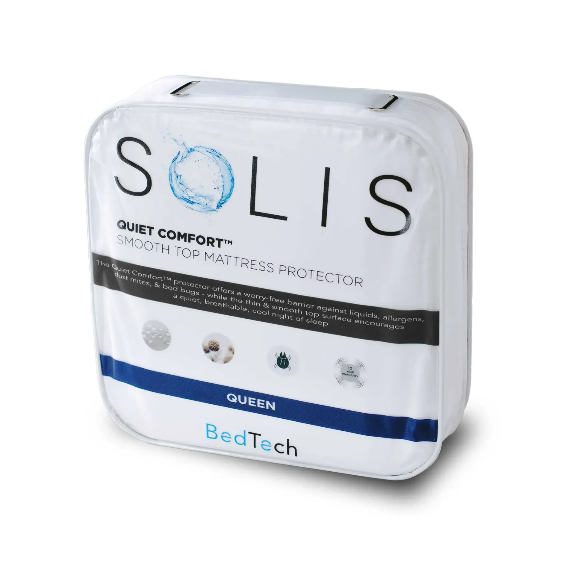White package of a queen-size bed topper with 