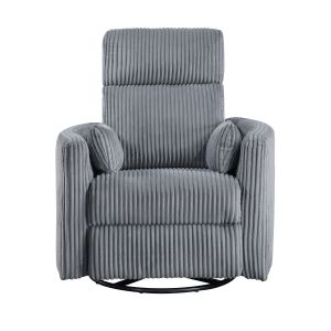 Gray corduroy recliner chair.