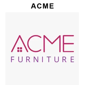 ACME Furniture logo: pink text and house icon above, purple