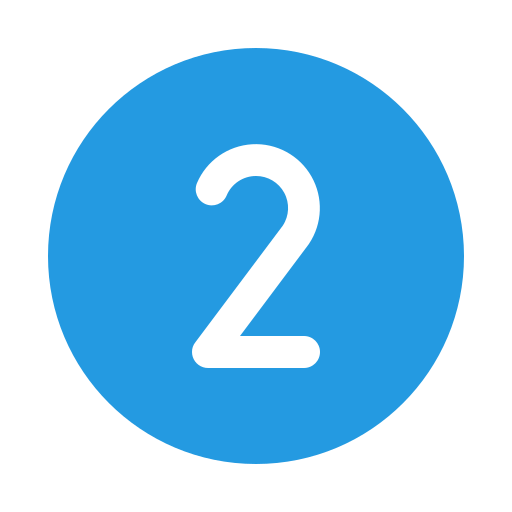 The number 2 is in a blue circle on a white background.