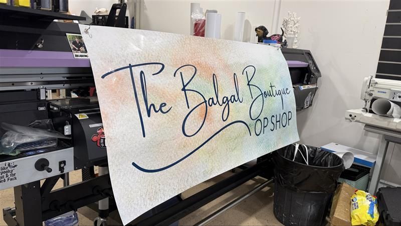 Handwritten Sign Reading “The Big Bowl Bonanza OP SHOP” — That Printed Vinyl Place in Heatley, QLD