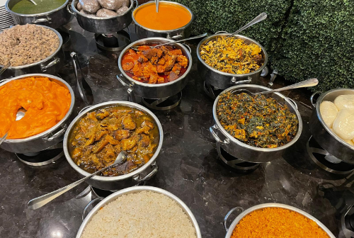There are many different types of food on the table.