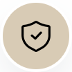 Shield icon in black outline on a beige circular background