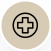 Beige circle with a black outlined cross icon in the center
